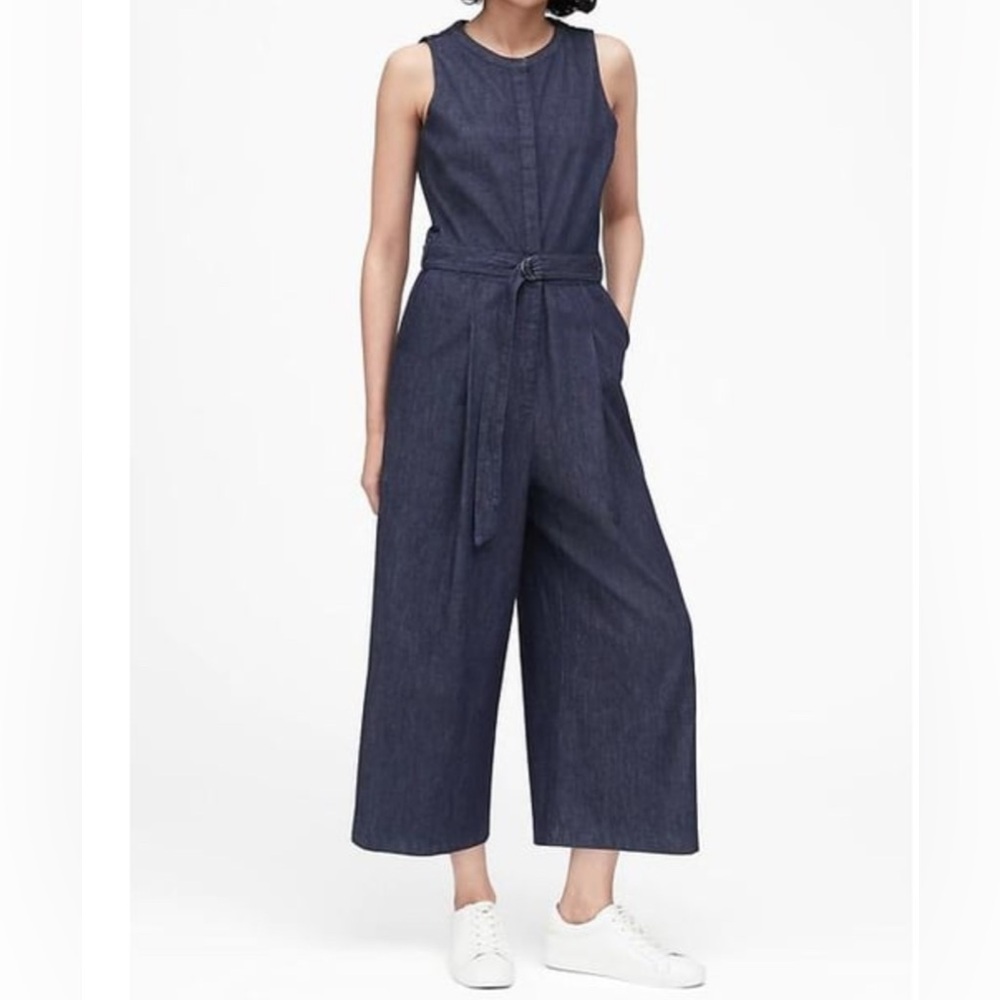 Banana Republic Denim Belted Button-up Pleated Jumpsuit